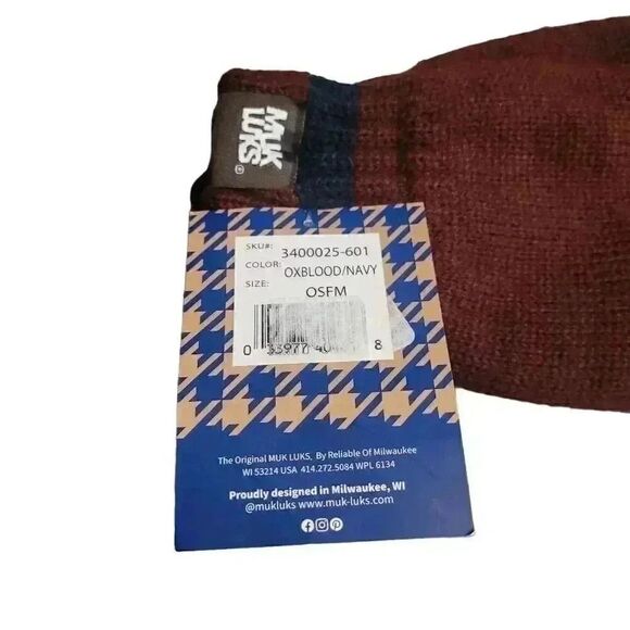 Muk Luks Men's Ox Blood/Navy Acrylic Knit Gloves NEW - Picture 7 of 8